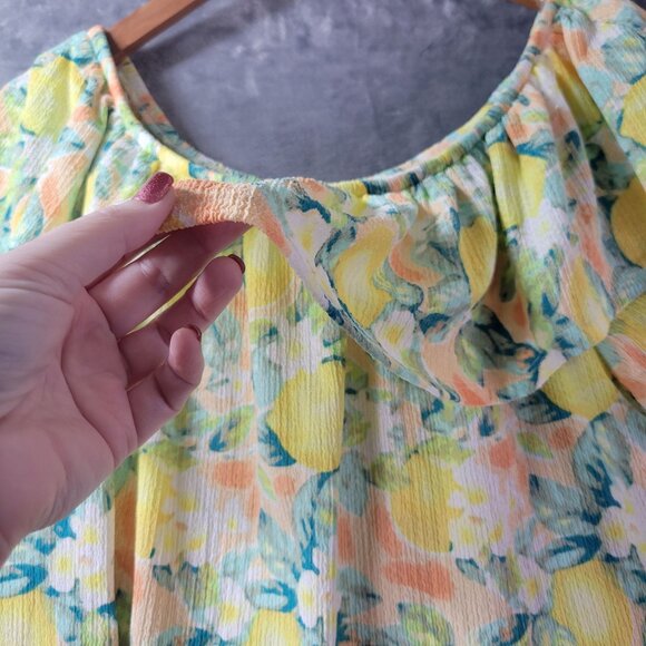Casio Womens XL Lemon Print Off Shoulder Ruffle Blouse Summer Resort‎ Vacation - Picture 4 of 10